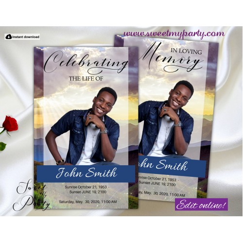 Blue Sky Mountains Funeral Program,Blue Sky Memorial Service Program,(0Lf)